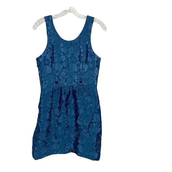 Tulle Small Blue Brocade Sleeveless Scoop Neck Mini Cocktail Dress - Picture 3 of 8
